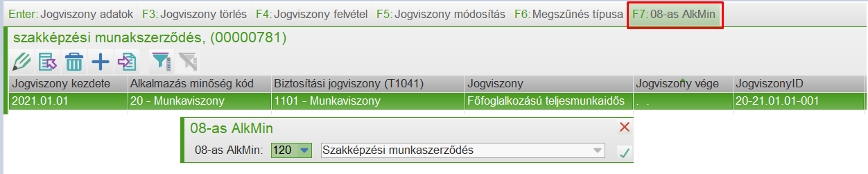 szakképzési munkaszerződés 08a-s alkmin beállítás