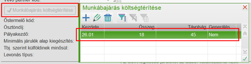Összeg és km rögzítése
