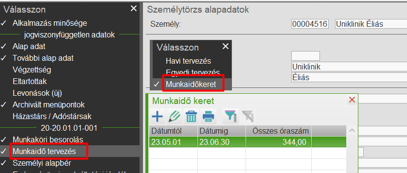 Munkaidőkeret tartamának megadása