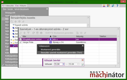Beosztás szerinti munkarend generáls (terv)