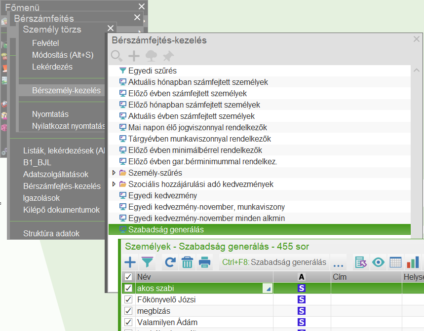 Szabadság generálás csoportos művelettel