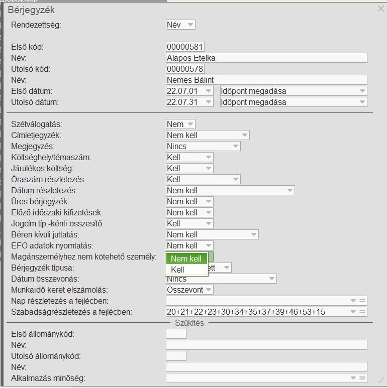 Bérjegyzék lekérése technikai személy nélkül