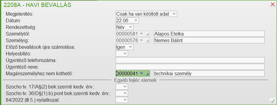 Technikai személy beajánlása