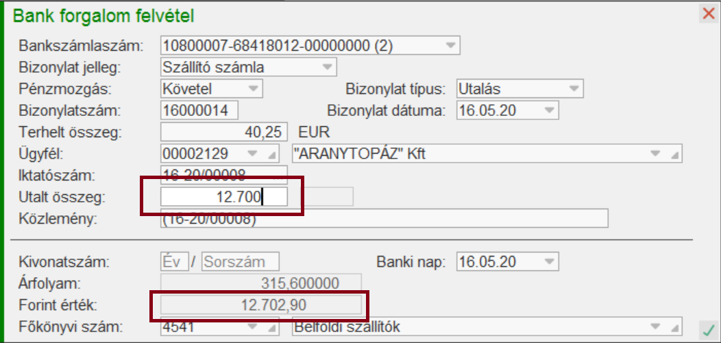 Árfolyam különbözet &nbsp;a számla és a bank között