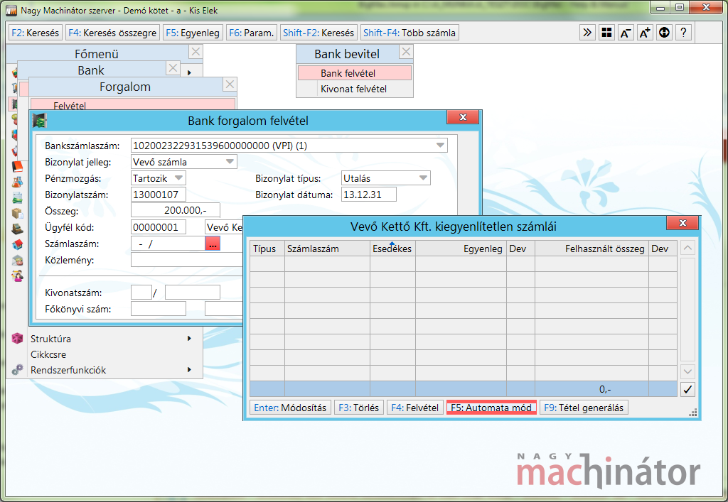 Egy kivonattételhez több banktétel rögzítése