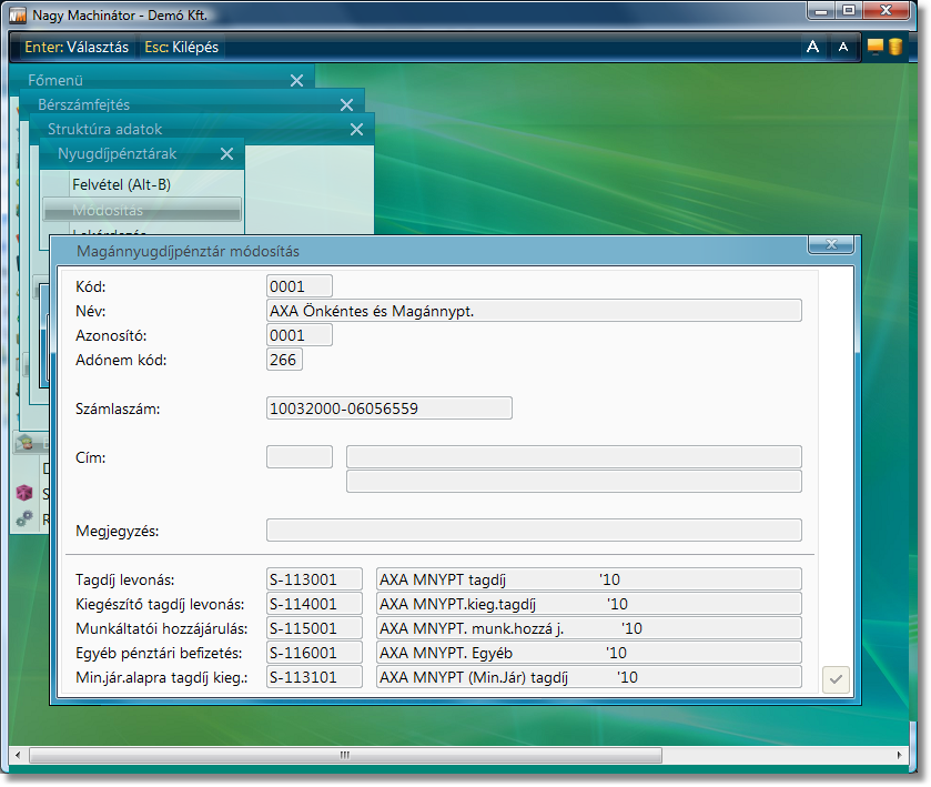 Magánnyugdíjpénztár bevitel