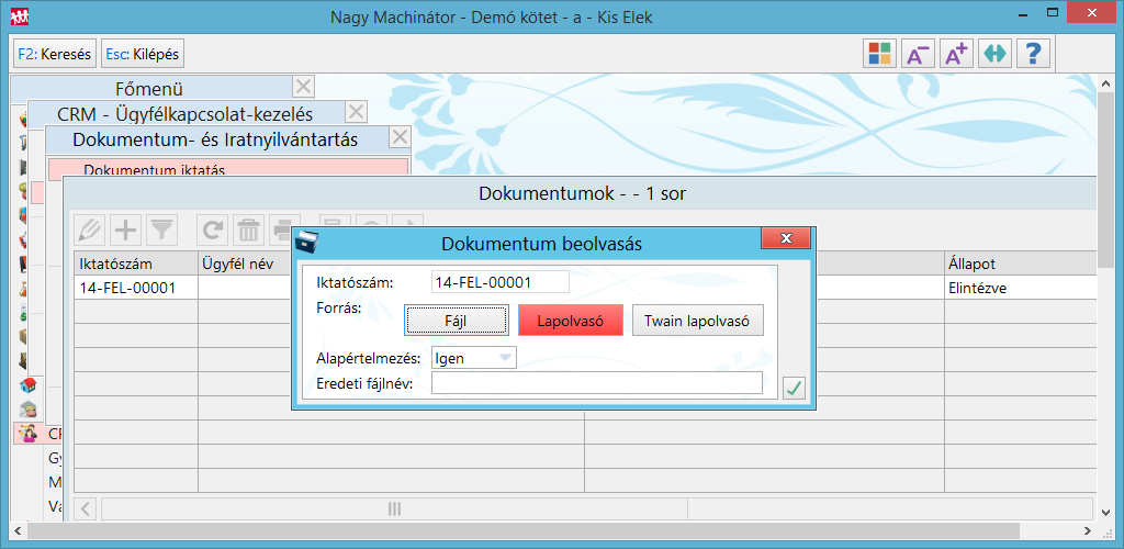 Dokumentum beolvasás párbeszédpanel