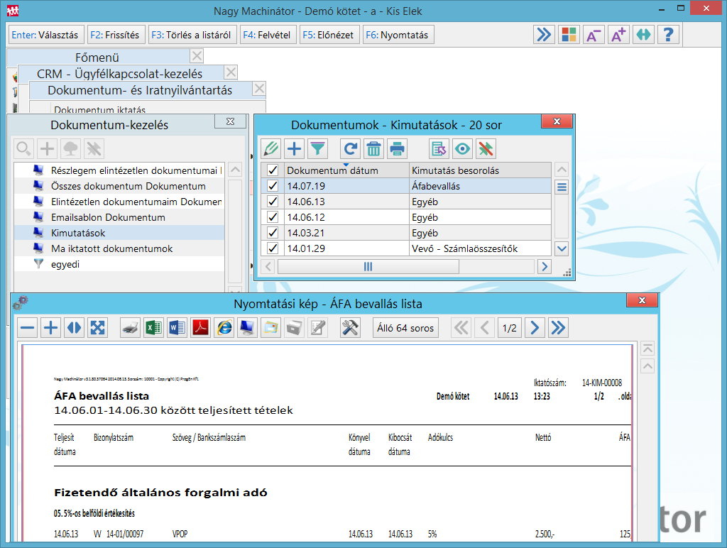 Dokumentum nyilvántartásban az iktatott áfabevallás nyomtatása