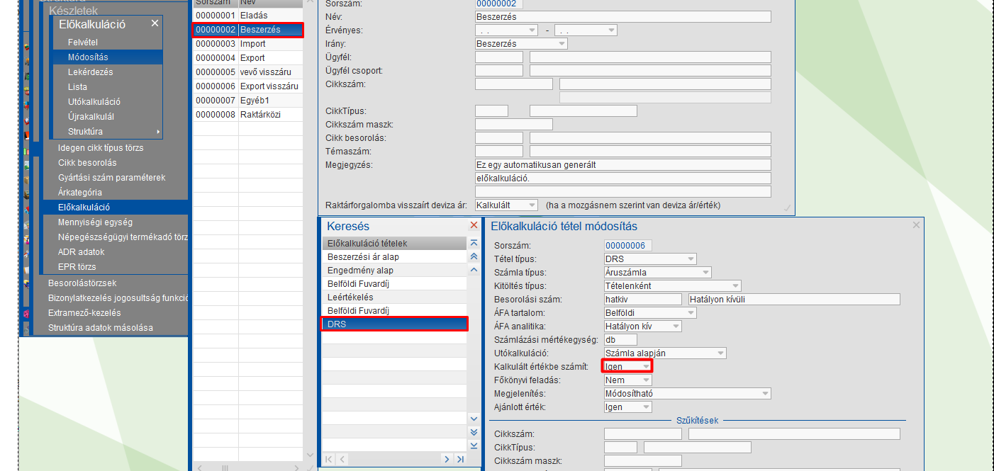 Előkalkuláció DRS-sel