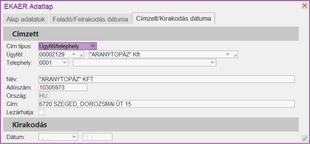 EKÁER címzett adatai