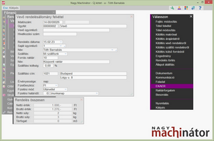 EKÁER menüpont a vevőrendelésben