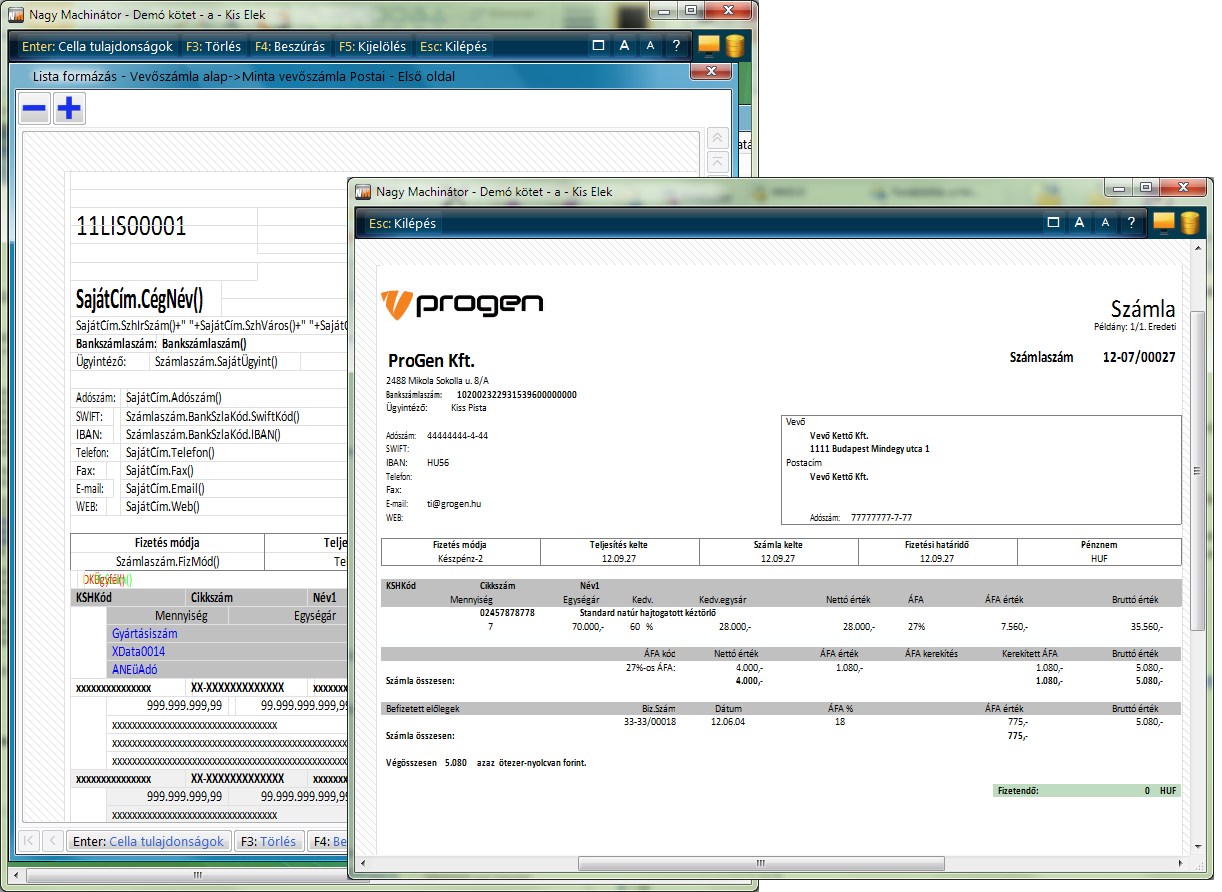 Vevőszámla formázás