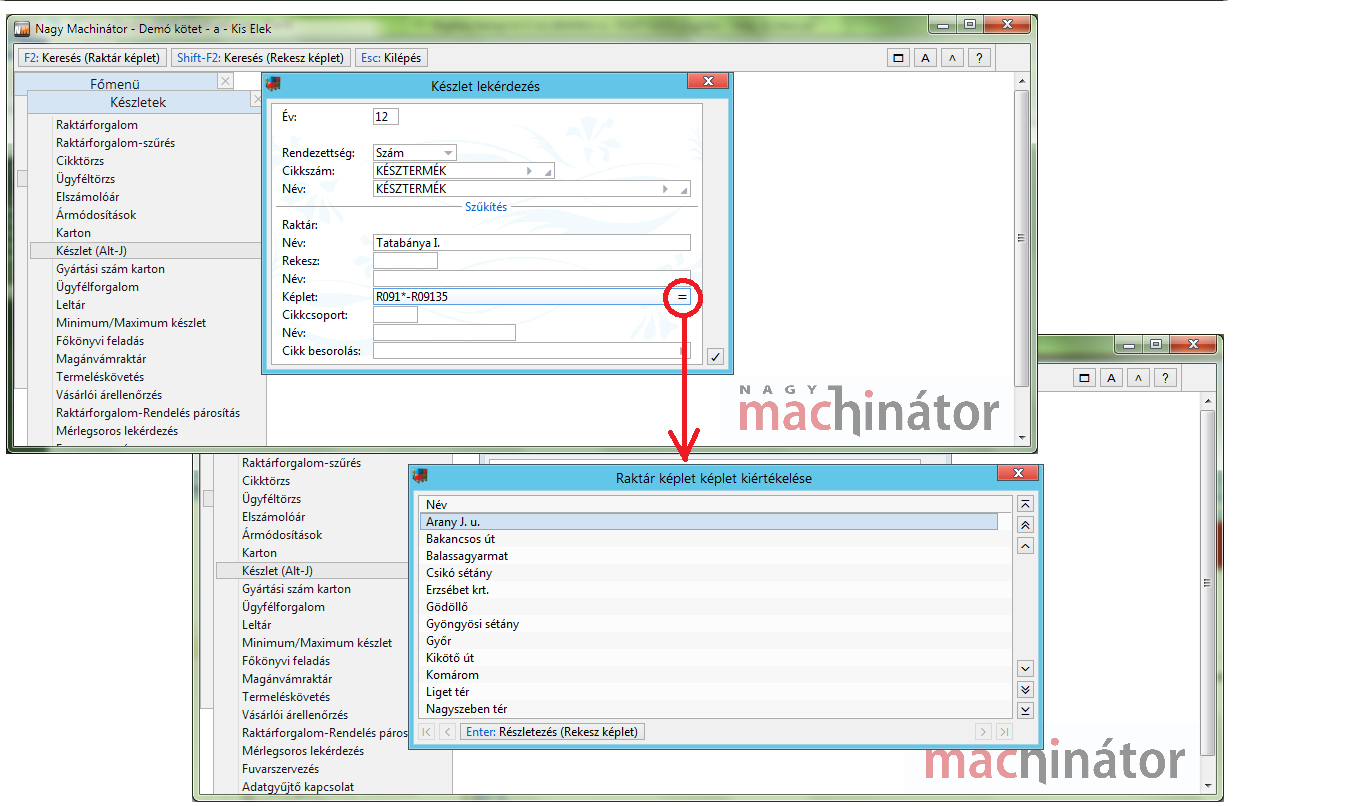 Raktárrekesz képletkiértékelés