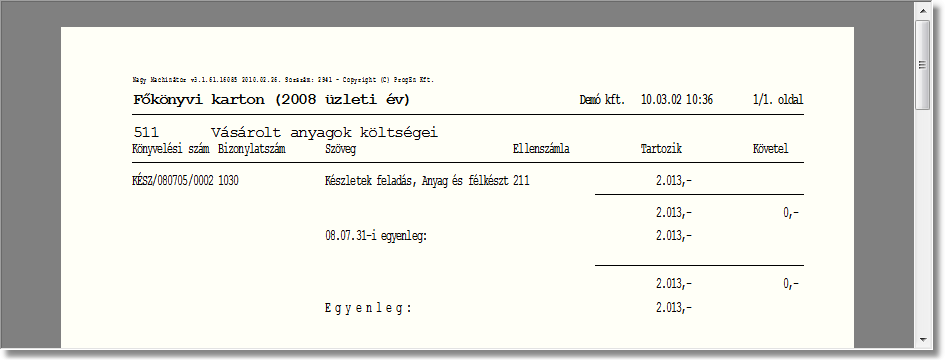 Főkönyvi karton listakép