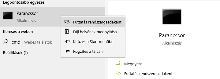 Parancssor indítása