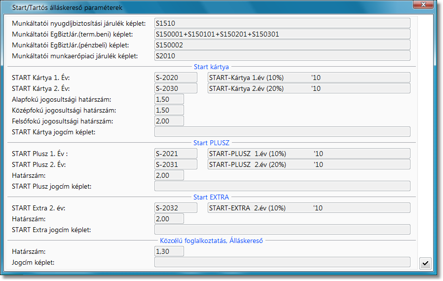 Számfejtés paraméterek Start/Tartós álláskereső paraméterek