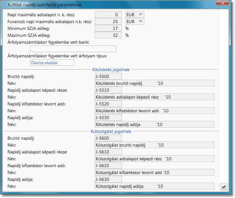 Számfejtés paraméterek Külföldi napidíj