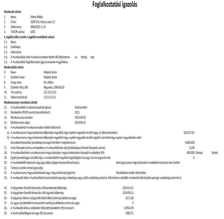 Foglalkoztatási igazolás listakép