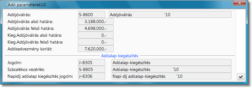 Számfejtés paraméterek Adó paraméterek