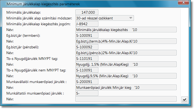 Számfejtés paraméterek Minimálisjárulék paraméterek