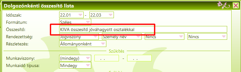 KIVA összesítő lekérése