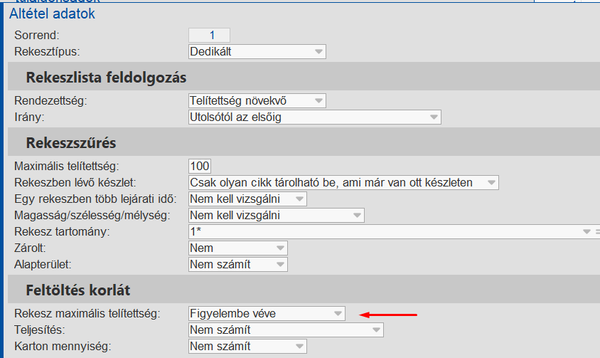Betárolási algoritmus, telítettség figyelés bekapcsolása
