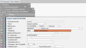 Telephely az import számlában