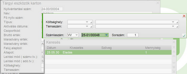 Számlaszám/tételszám megadása az eszköz kivezetésénél