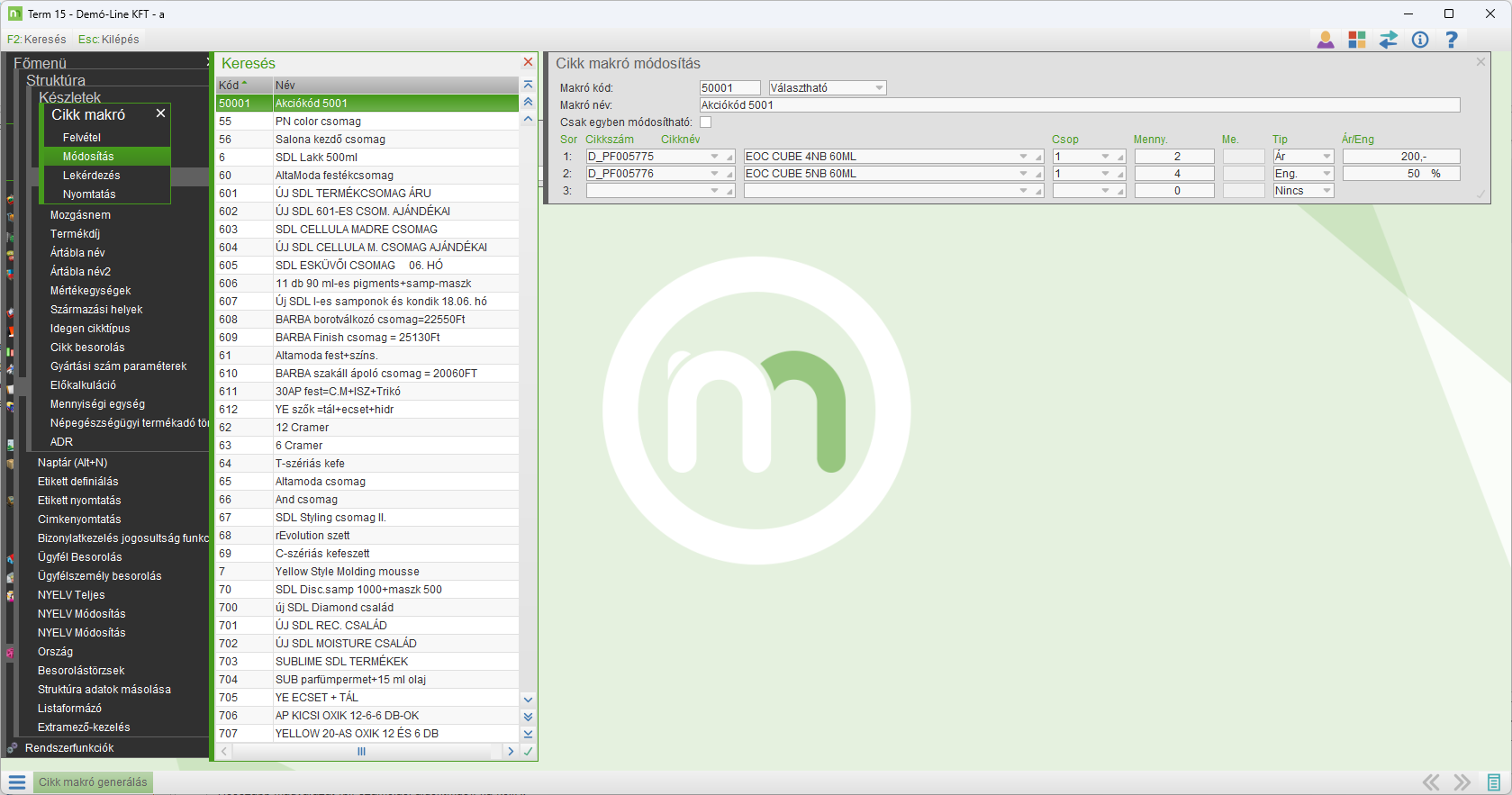 Cikkmakró megadása árral és engedménnyel