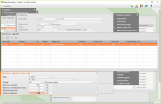 Minimum és Optimális készlet megadása a cikktörzsben