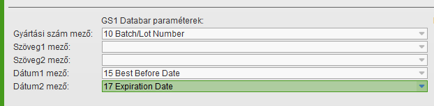 Gyártási szám paraméterek egy lehetséges beállítása