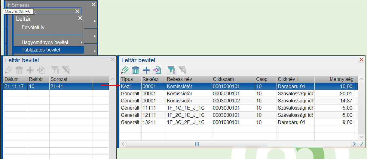 Készletadatok alapján generált leltárfelvétel
