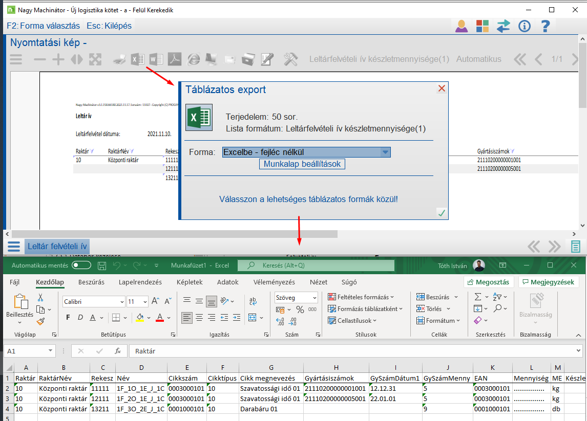 Excelbe konvertálás