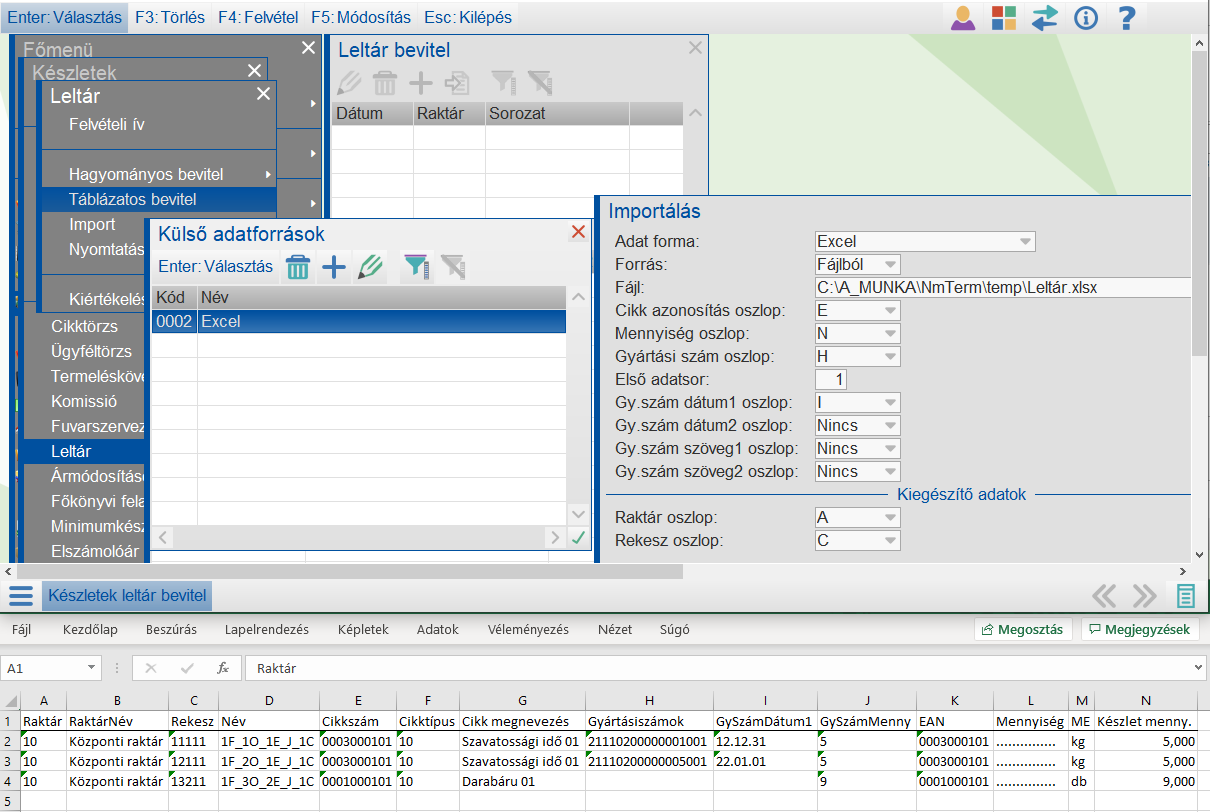 Feltöltés Excelből
