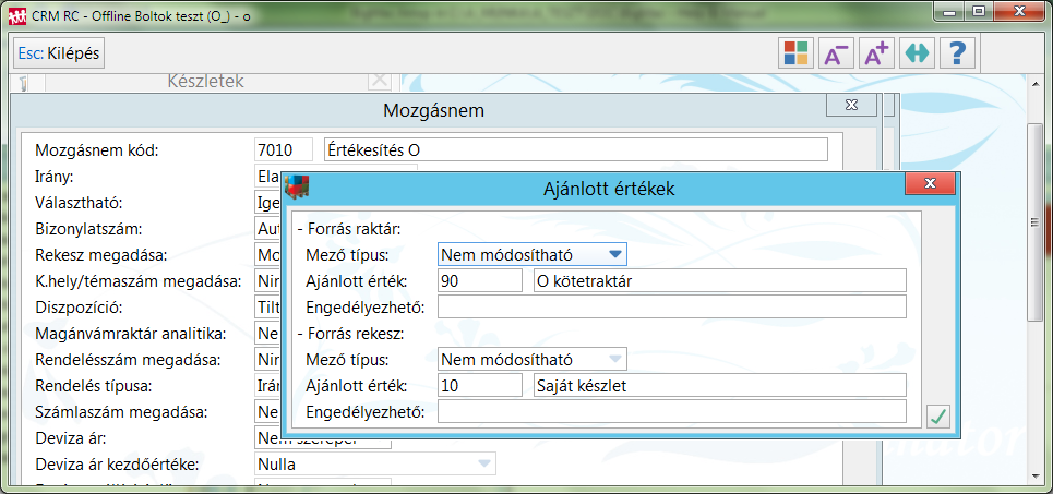 Az ajánlott értékek beállítása