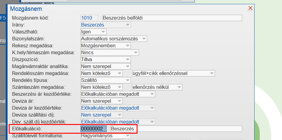 Mozgásnemben az előkalkuláció aktiválása