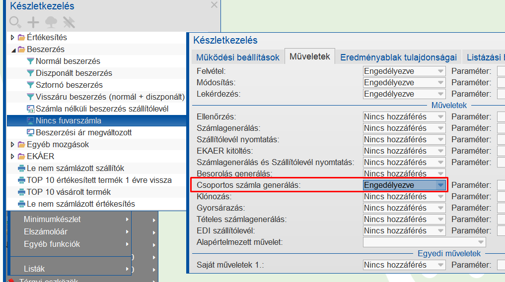 Csoportos számlaiktatás aktiválása