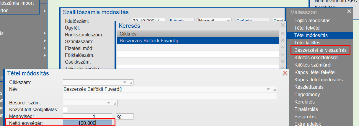 Fuvar összegének megadása