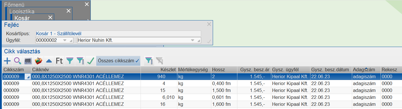 Kosár funkcióban a vasanyagok