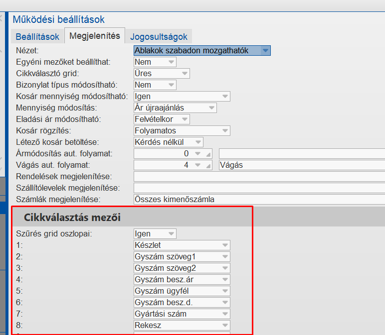 Cikkválasztás paraméterei