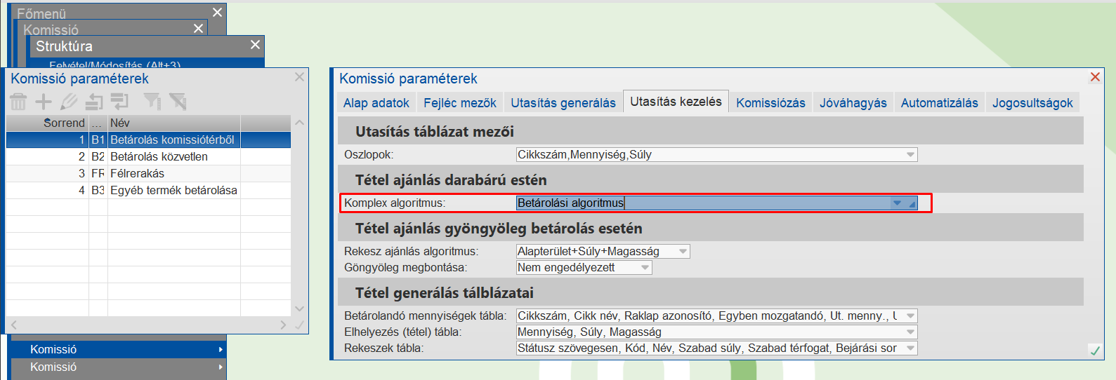 Betárolási algoritmus aktiválása
