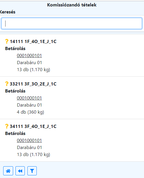 Komissiózandó tételek