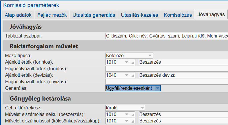 Jóváhagyás paraméterezése