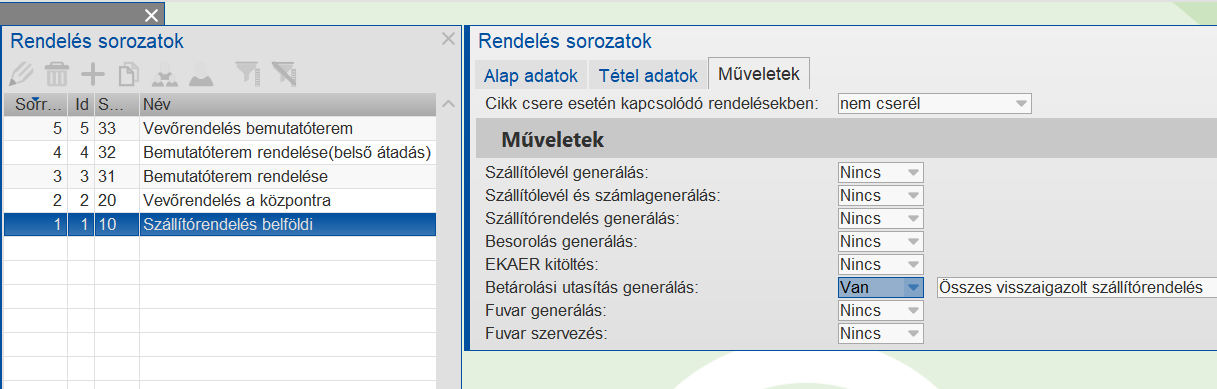Sorozatban beállított művelet