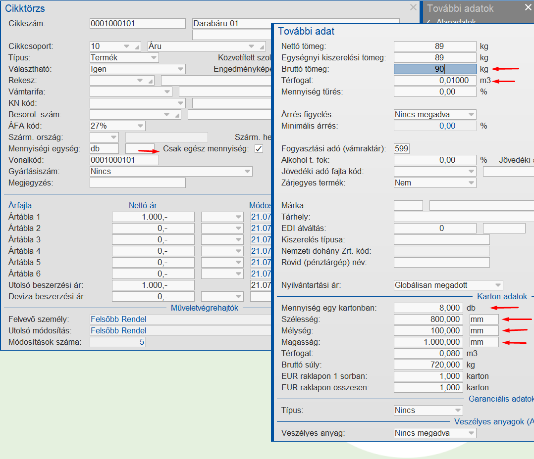 Cikktörzs a komissiózás szempontjából legfontosabb mezői