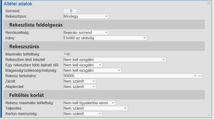 Bianco rekesz beállításai