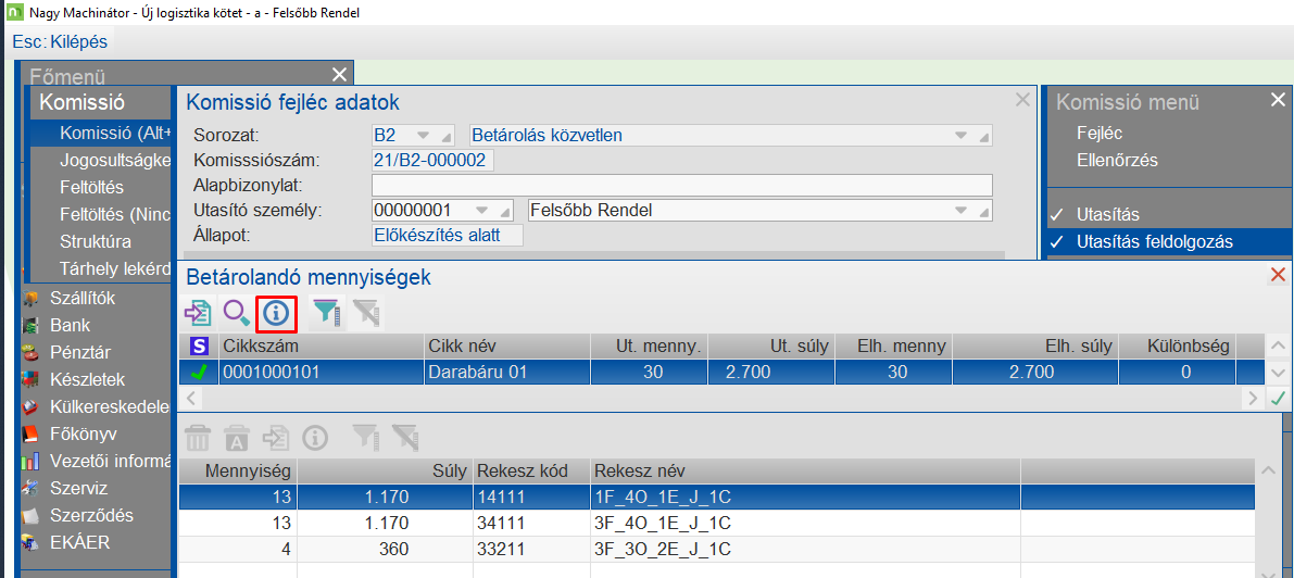 Futási adatok megtekintésének művelete