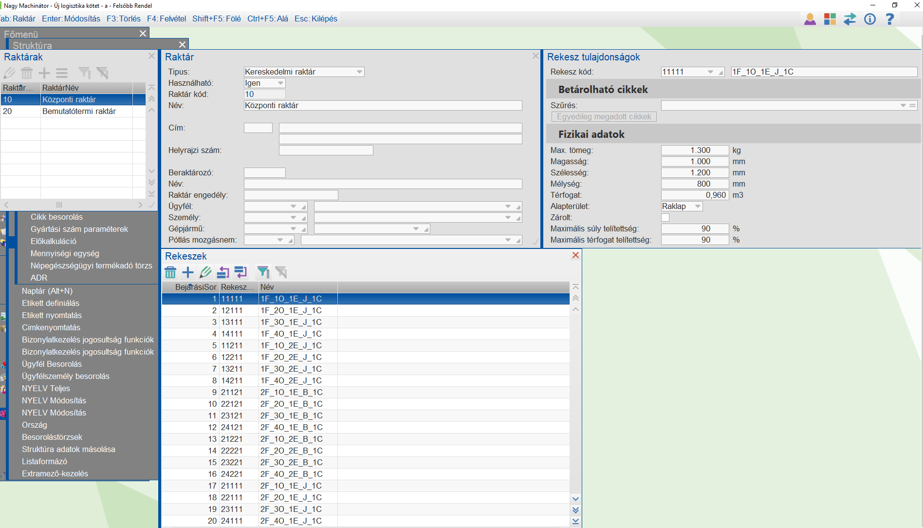 Raktárstruktúra kialakítása