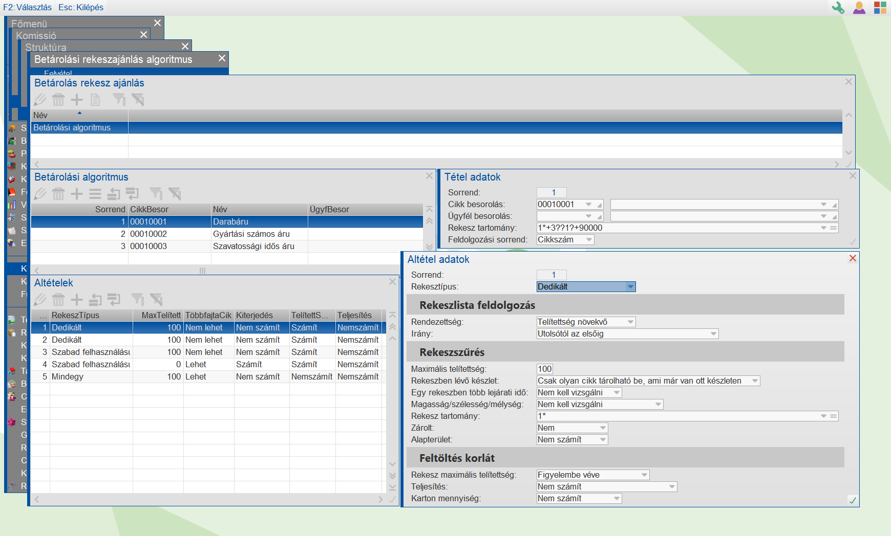 Betárolás rekesz ajánlás
