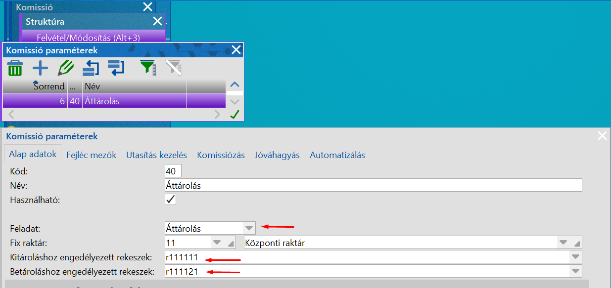 Áttárolási utasítás sorozat definiálása